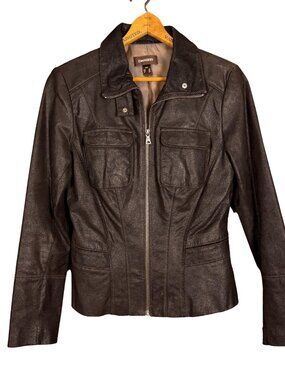 Vintage Y2K Danier Genuine Leather Moto Jacket Brown Fitted Small